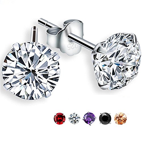 Feramox Rhodium-Plated Sterling Silver Round Cubic Zirconia Stud Earrings 2 cttw