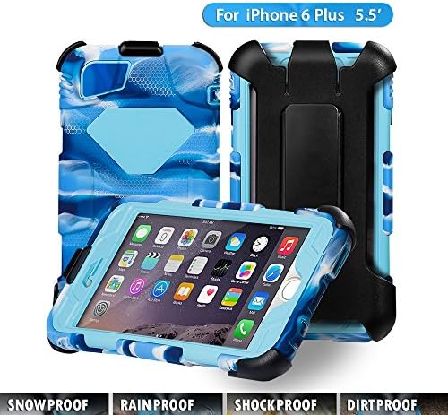 iPhone 6 Plus case,ACEGUARDER Brand Rainproof Dirtproof Shockproof Cover Case with Kickstand and Locking Belt Swivel Clip for iPhone 6 5.5-inch (Navy/Light blue)