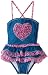 Hula Star Girls 2-6X Denim Doll Toddler One Piece Skirted Ruffle Swimwear, Denim/Pink, 2T