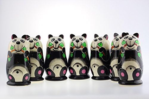 Russian Wooden Animal Nesting Dolls Matryoshka Panda Pandas Family 3 Pieces