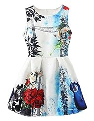 A-line Bubble Dress Sleeveless Floral Print Pleated Acrylic/Polyester Mini Dress 
