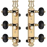 DJ102G-AS TENOR Classical Guitar Tuners Professional Tuning Key Pegs/Machine Heads for Classical or Flamenco Guitar with Gold Finish and Black Buttons.