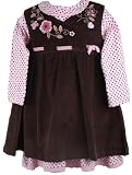 Apparel : 2 PC Dress Set B T Kids Girls Brown Jumper Dress with Polka Dot Dress