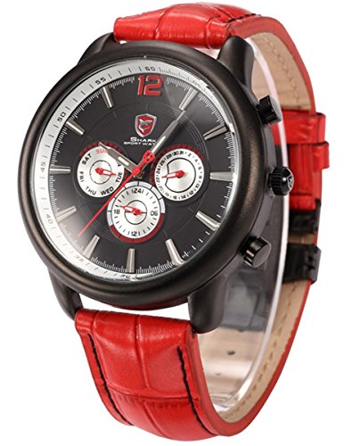 SHARK - SH098 - Montre Sportive Homme - Ganges - Quartz - Date/ Jour - Bracelet Cuir Rouge