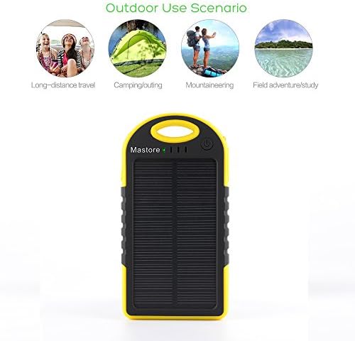 Mastore Solar Charger 5000mAh Solar Power Bank Dual USB Port Portable Charger Solar Battery Charger for iPhone iPad Cell Phone Smart Phone Tablet Waterproof Dustproof and Shockproof. (Yellow)