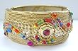Golden Bangle Bracelet with Waves of Multi Colored Crystals