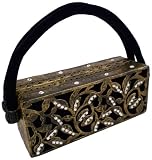 Rhinestones Grated Leaf Velvet Rectangular Hard Case Evening Handbag Purse