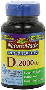 Nature Made, Vitamin D3 2,000 I.U. Liquid Softgels, 250-Count