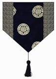 Gorgeous Oriental Brocade Table Runner CHINESE FORTUNE SYMBOL (BLACK)