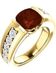 10K Yellow Gold 8.00x8.00mm Antique Cushion Cut Mozambique Garnet and Diamond Ring -- LIFETIME WARRANTY