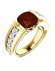 14K Yellow Gold 8.00x8.00mm Antique Cushion Cut Mozambique Garnet and Diamond Ring -- LIFETIME WARRANTY