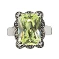 Sterling Silver Emerald-Cut Ring with Pave Border - 7