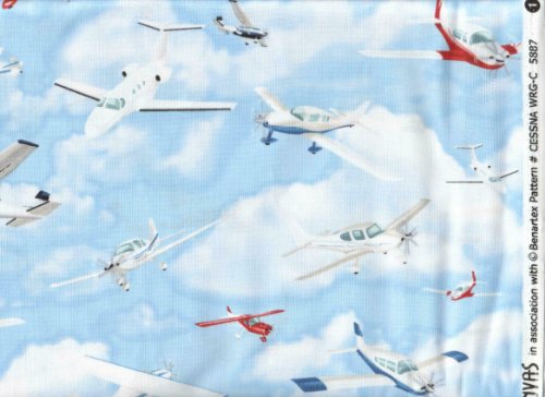 Kanvas Studio Fabric Cessna Airplane Fabric # CESSNA WRG-C 5887 ~ HALF YARD ~ Cessna's On Sky Blue Quilt Fabric 100% Cotton 45" Wide