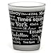 New York City Shot Glass, Black and White Text Landmarks and Sights from NYC