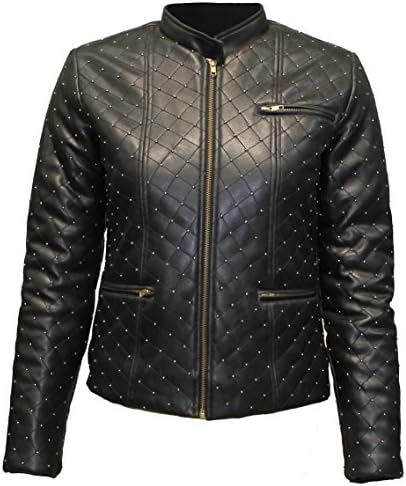 Attuendo Women's Limited Edition Quilted and Beaded Faux Leather Biker Jacket