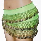 SEXY BELLY DANCER COSTUME HIP SCARF - LIME WITH GOLD COINS