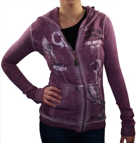 CHRISTIAN AUDIGIER Ed Hardy Burnout Zip Womens Hoodie Sweatshirt Top