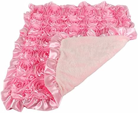 CHUBBY FOOTIQUE Baby Rosette Receiving Blanket / Stroller Blanket With Plush Inner And Frilled Satin Trim Pink