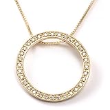 18kt Gold over Sterling Silver Pave White CZ Circle of Love Medium Pendant on 16in Box Chain