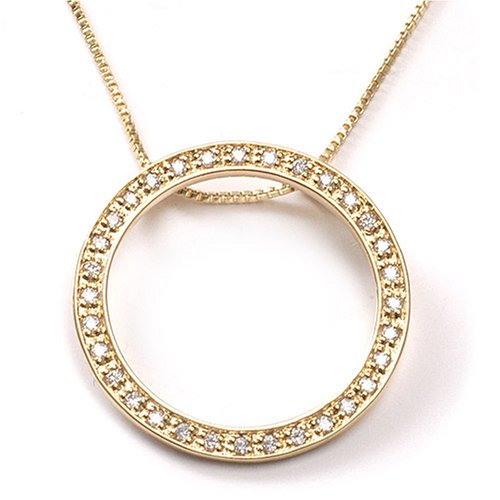 18kt Gold over Sterling Silver Pave White CZ Circle of Love Medium Pendant on 16in Box Chain