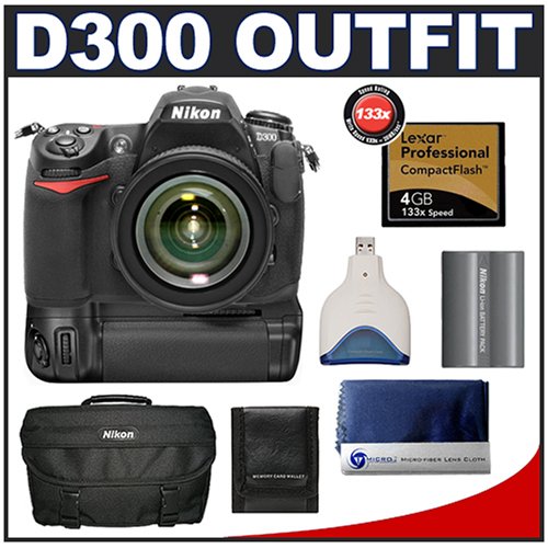 Nikon D300 Digital SLR Camera with Nikon 18-135mm AF-S DX Lens + MB-D10 Battery Grip + Lexar Pro 4GB CompactFlash Card + EN-EL3e Battery + Case + Cameta Bonus Accessory Kit