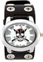 Oval Skull Bones Silver Trendy Design Dark Steel Black Wide Dial Punk Gothic Biker Wide Black Leather Wristband