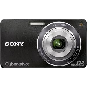 Sony DSC-W350B Digitalkamera (14 Megapixel, 26mm Carl Zeiss Vario Tessar Weitwinkelobjektiv mit 4fach optischem Zoom, 6,9 cm (2,7 Zoll) LC-Display, HD Video (720p)) schwarz