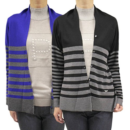 ピッコーネ スタジオ ピッコーネ STUDIO PICONE レディース カーディガン ウール ニット ボーダー Aライン 長そで インクブルー/ブラック(黒) サイズ：38(M/9号)/40(L/11号) (pico-w16aw23s)