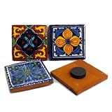 Hand Painted Talavera Mini Magnetic Tiles, Set of 4 Assorted
