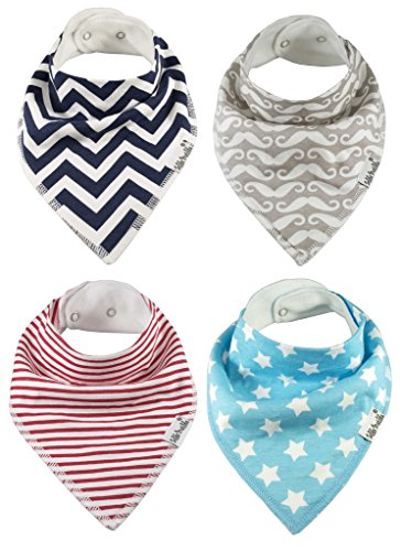 Baby Bandana Bibs by ZELDA MATILDA Extra Long Absorbent Adjustable Bib Made of Organic Cotton and Fleece, for Teething Drool and Feeding - A Must Buy To Keep Baby's Clothes and Neck Dry (4 Pack)