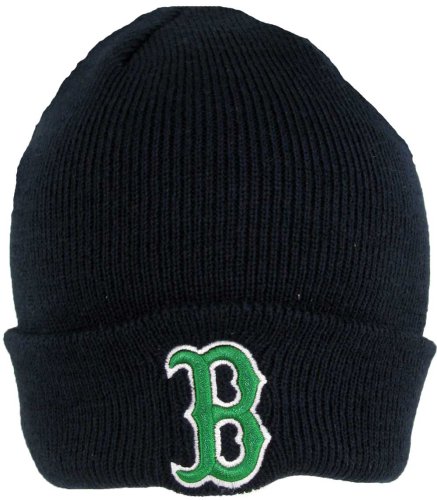 Boston Red Sox Navy Beanie Cap with Green B and Shamrock