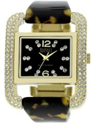 Badgley Mischka Womens BA1150BMTO Swarovski Crystals Gold-Tone Mother-Of-Pearl Tortoise Bangle Bracelet Watch