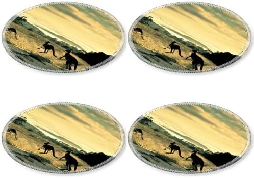 Kangaroo Animals Wildlife Savanna Nature Trail Round Coaster (4 Piece) Set Fabric Rubber 5 Inch Size Liil Coaster Cup Mug Can Water Bottle Drink Coasters Stain Resistance Collector Kit Kitchen Table Top Desk