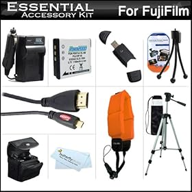 Essential Accessories Kit For Fuji Fujifilm FinePix XP170, XP150, XP100 Waterproof Digital Camera Includes Extended Replacement (1100 maH) NP-50 Battery + AC/DC Charger + Micro HDMI Cable + Float Strap + USB Reader + Case + 50 Tripod w/Case + More