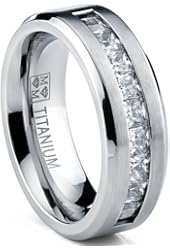Titanium Men's Wedding Band Engagement Ring with 9 large Princess Cut Cubic Zirconia