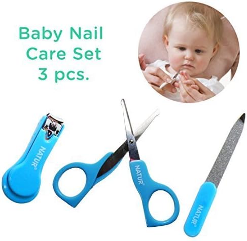 Nursery Nail Clippers Kit Set with Scissors and File for Newborn 0+ and Infant, Great Shower Gift Lifetime Warranty (3 pcs, Blue)