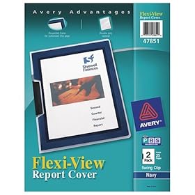 Avery 47851 - Flexi-View Cover, Swing Clip, Letter, Holds 25 Pages, Clear/Navy, 2/Pack-AVE47851