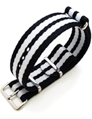 MiLTAT 20mm G10 Nato Military Style Watch Strap, Ballistic Nylon Fashion Armband - Color Black & White