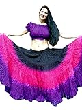 2pc Black Pink Purple Tie Dye 25 Yard Yards Tribal Gypsy Cotton Belly Dancing Dance Skirt & Choli Top