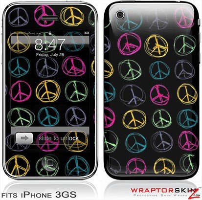 iPhone 3G & 3GS Skin and Screen Protector Kit - Kearas Peace Signs Black