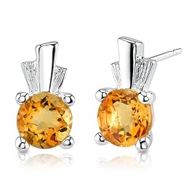 Buy 1.50 Carats Round Shape Citrine Earrings in Sterling Silver by Peora