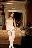 3pc Opaque White Stripe Camisette with G-string and Stockings