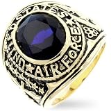 Mens Ring - Airforce, Class Ring, Round Bezeled CZ,Gold, United States Air Force