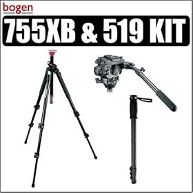 Bogen Manfrotto 755XB Mdeve Aluminum Tripod Legs 755XB Consumer Video Tripod Legs & Bogen Manfrotto 519 Pro Video Head for Cameras Up To 22 Pounds & Bonus Maccabee Monopod - Bogen Manfrotto ABOG755XB13