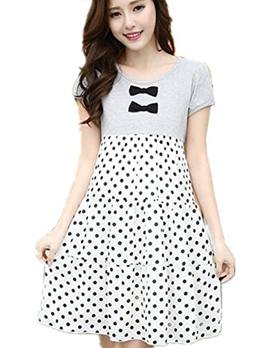 【TPGROWIN】 マタニティ ウェア ワンピース ドレス シフォン リボン ドット柄 エレガント 外出着 妊婦服 妊婦 散歩 産前 全3色