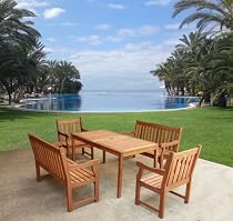 Big Sale LuuNguyen - Adam 5-Piece Hardwood Outdoor Furniture Dining Set (Natural Wood Finish)