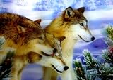 3 Winter Wolves 3D Picture, A 3D Lenticular Wolves Wall Art Ready To Frame, 34.5 x 24.5 cm