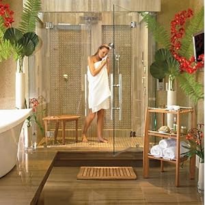 New Grade A Teak 3 Pc Accessory Set: Corner Stool, Shower Shelf and Floor Mat by 