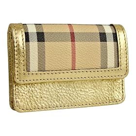 Burberry Small PVC Coated Check Canvas Gold Leather Card and Coin Pouch 3206951