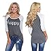 Fedi Apparel Womens 3/4 Sleeve Crew Neck Blouse Loose Tee Shirt Tops Letter Print Tee,Grey,X-Large